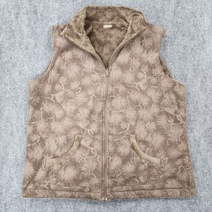 Columbia Vest Womens 1X Brown Floral Corduroy Reversible Fleece Zip Cozy Pockets